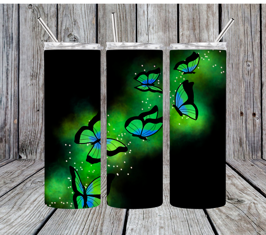 20oz Green Glow Butterfly Sublimation Tumbler