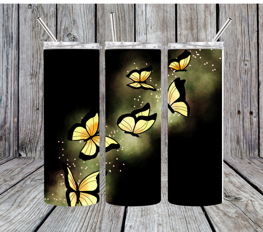20oz Yellow Glow Butterfly Sublimation Tumbler
