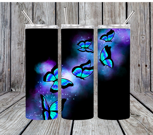 20oz Glow Blue Butterfly Sublimation Tumbler